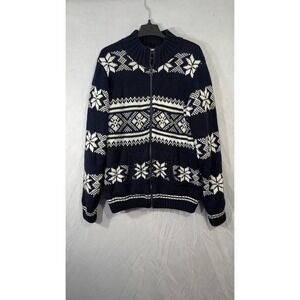 buffalo david bitton Full Zip Nordic Pattern Cardigan Blue White Men's XL